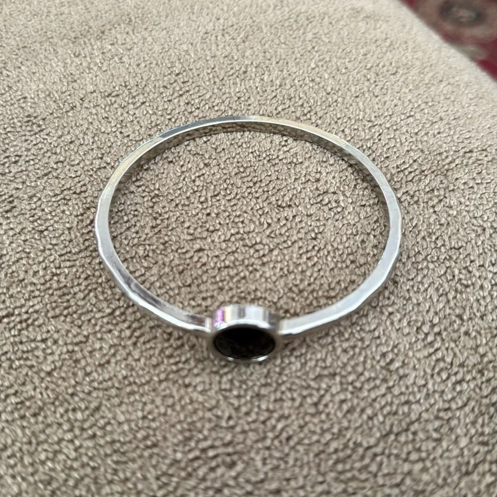 Silver Tone Slip On Bangle With Faux Black Stone 2.5” inside diameter (TD)
